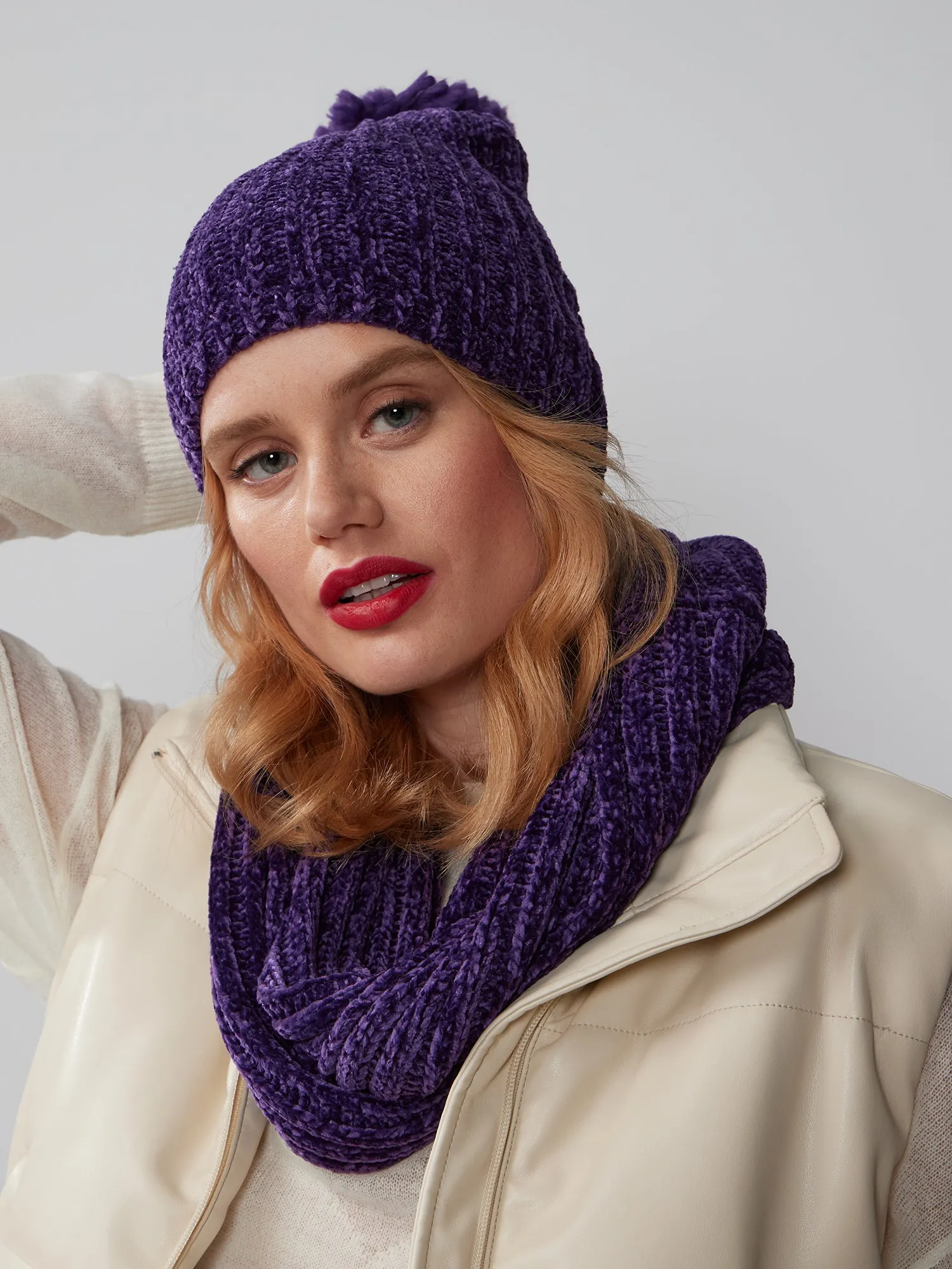 Chenille Infinity Scarf & Beanie Set
