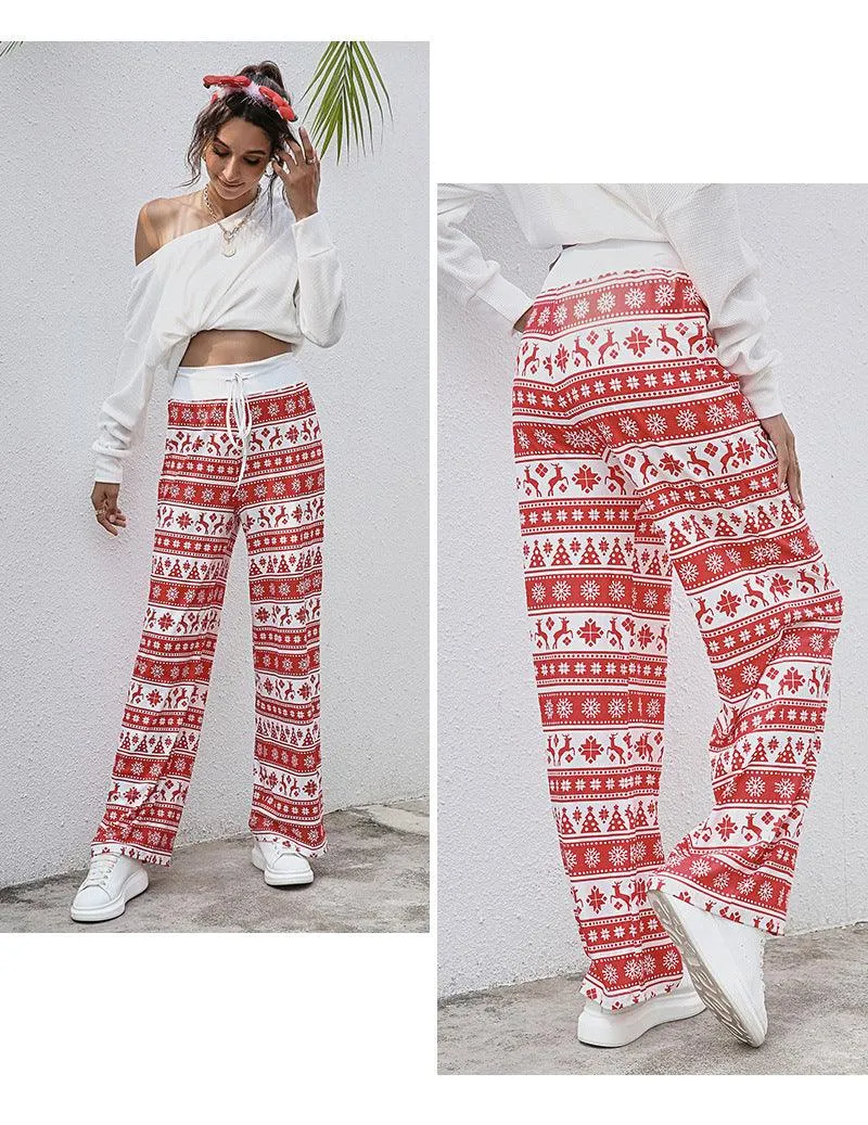 Christmas Print Fashion Drawstring Pants