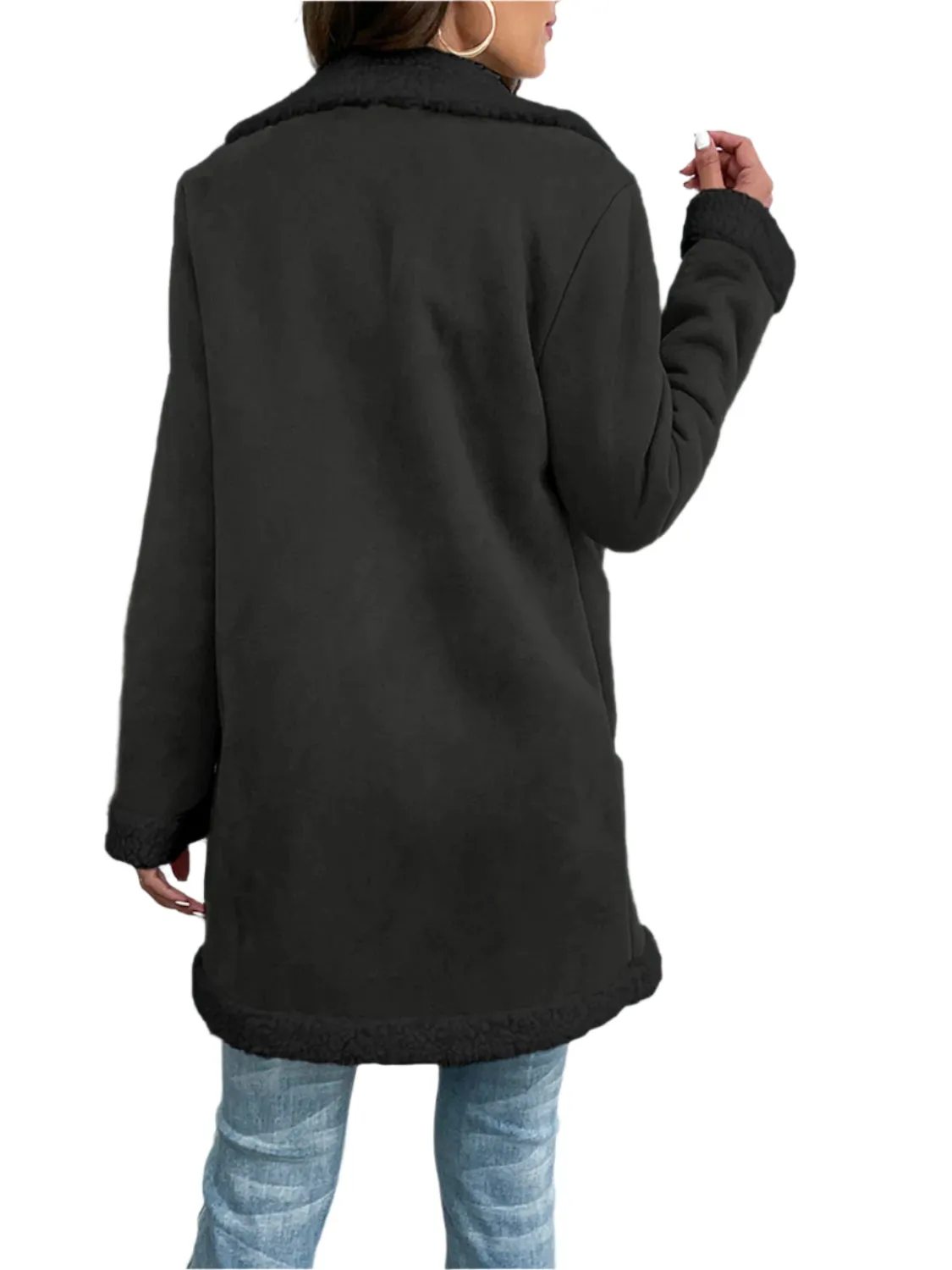 Contrast Button Up Lapel Collar Long Sleeve Coat