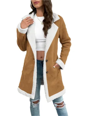 Contrast Button Up Lapel Collar Long Sleeve Coat