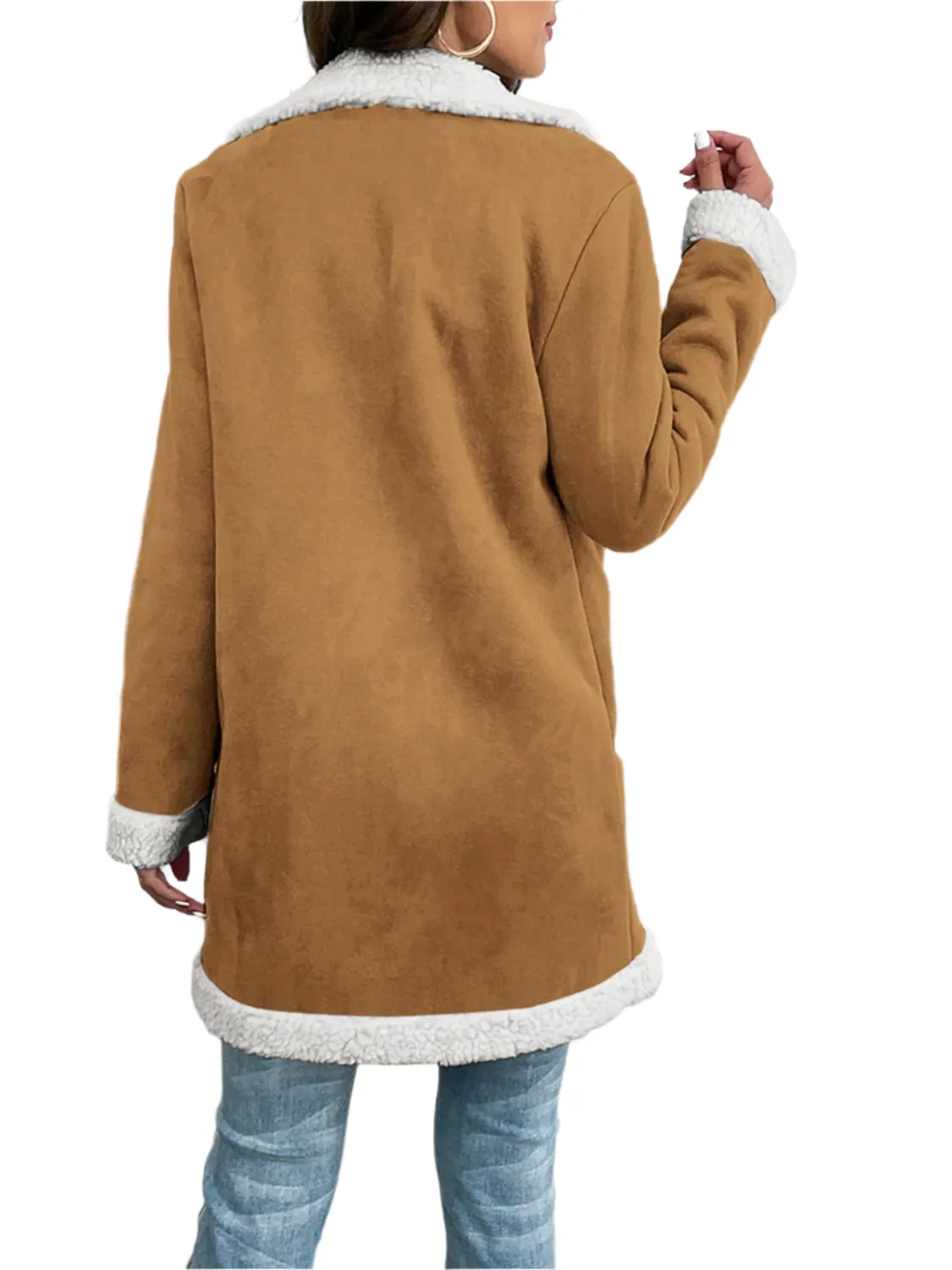 Contrast Button Up Lapel Collar Long Sleeve Coat