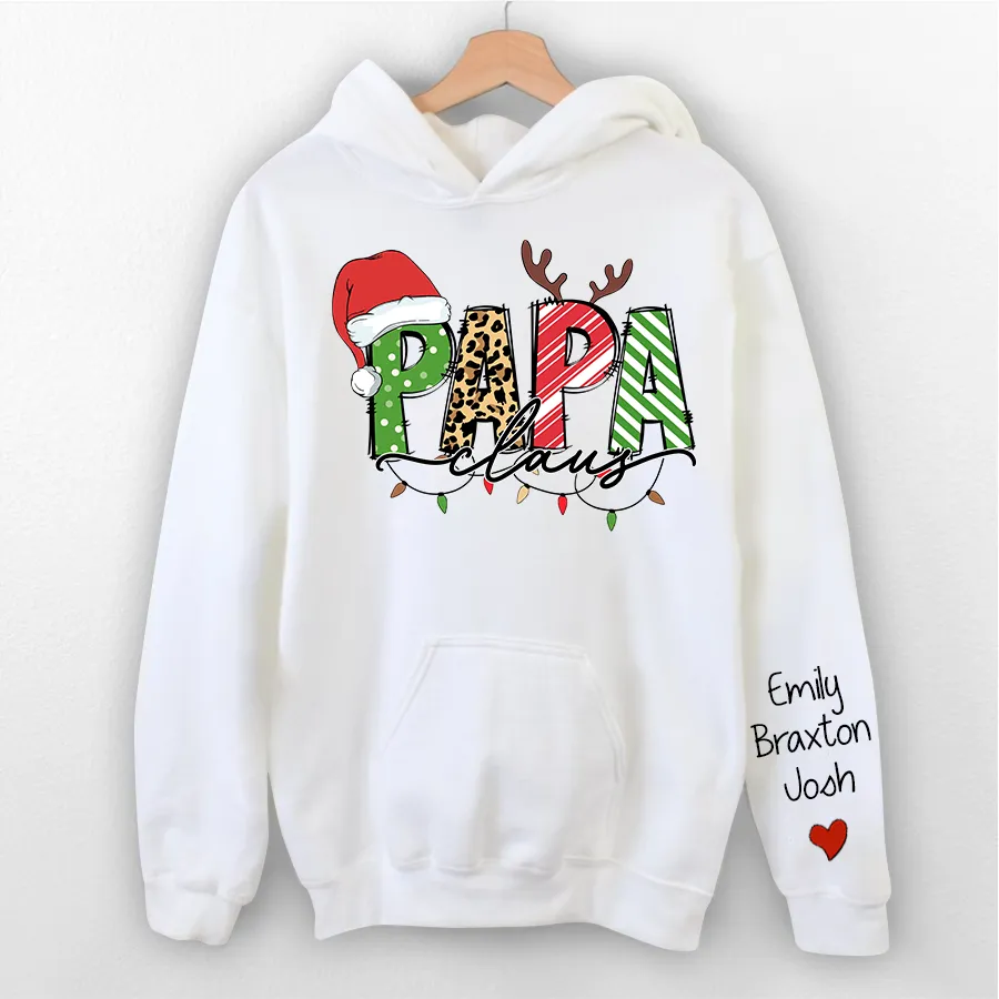 Customized Merry Christmas Papa Claus, Dad Claus, Grandpa Claus Gift Custom Name Kids Hoodie