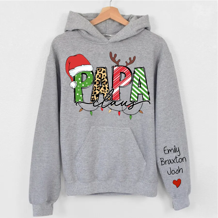 Customized Merry Christmas Papa Claus, Dad Claus, Grandpa Claus Gift Custom Name Kids Hoodie