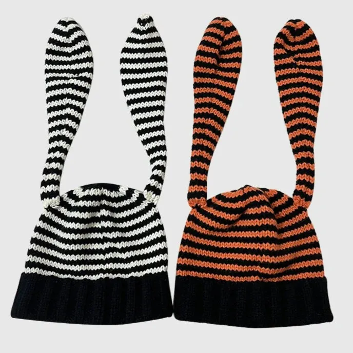 Cute Rabbit Ears Knitted Stripe Pullover Hat