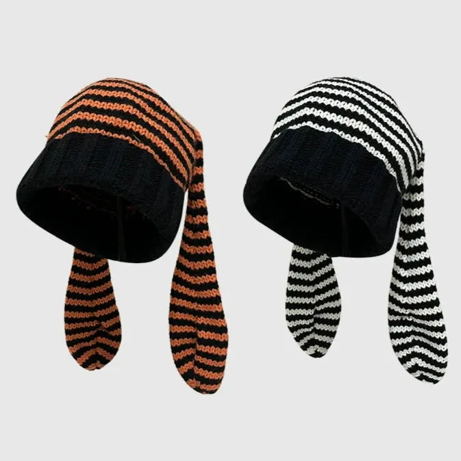 Cute Rabbit Ears Knitted Stripe Pullover Hat