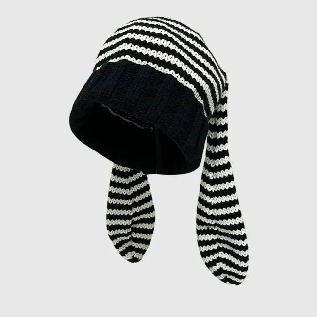 Cute Rabbit Ears Knitted Stripe Pullover Hat