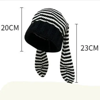 Cute Rabbit Ears Knitted Stripe Pullover Hat