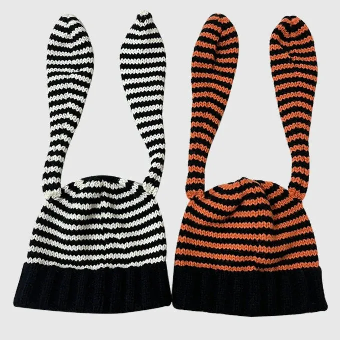 Cute Rabbit Ears Knitted Stripe Pullover Hat