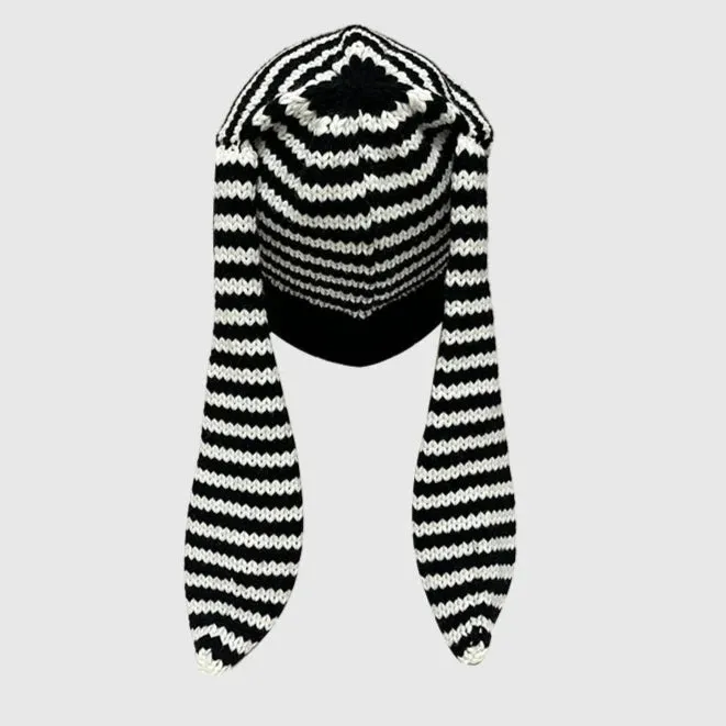 Cute Rabbit Ears Knitted Stripe Pullover Hat