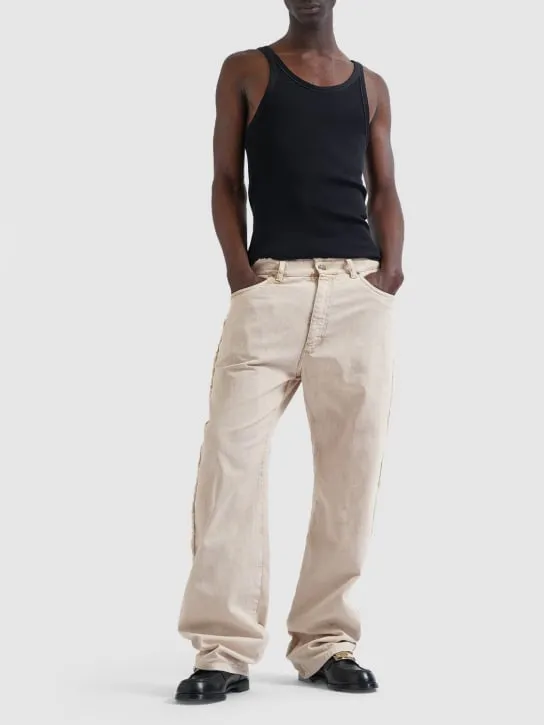 Dolce&amp;Gabbana   Wide cotton denim jeans w/logo plaque 