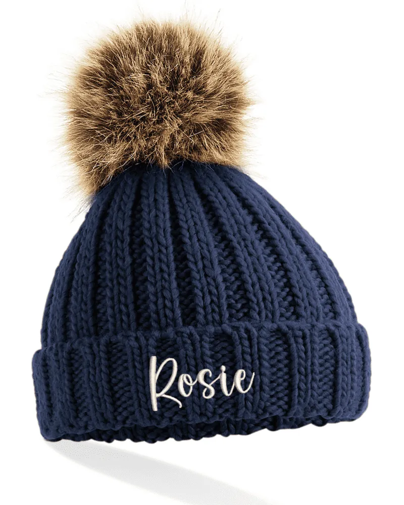 Embroidered Wool Bobble Hat