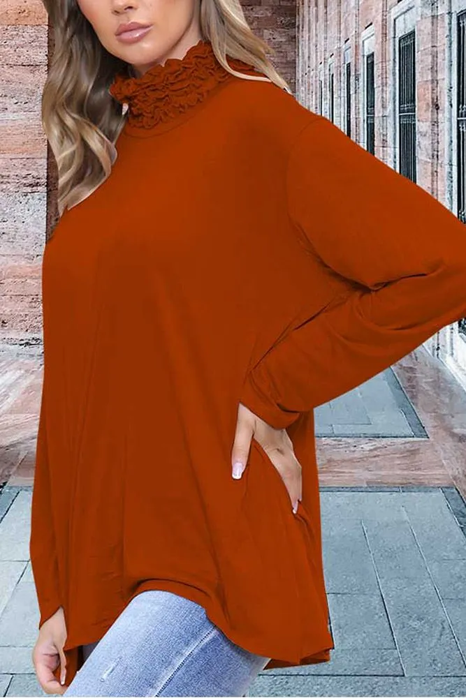 Frilly Ruched High-Neck Top
