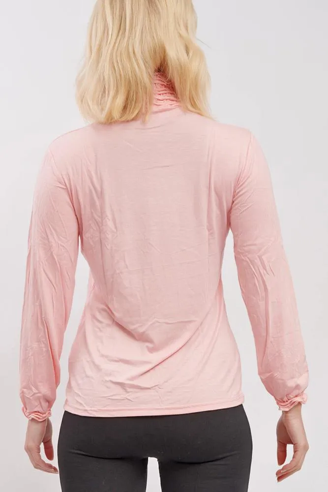 Frilly Ruched High-Neck Top