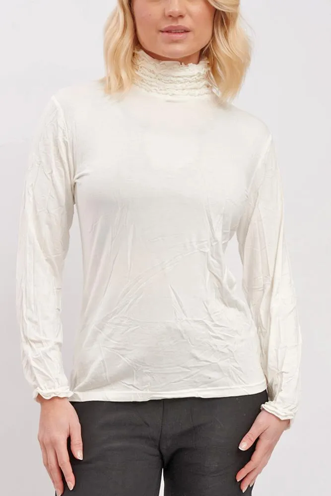 Frilly Ruched High-Neck Top