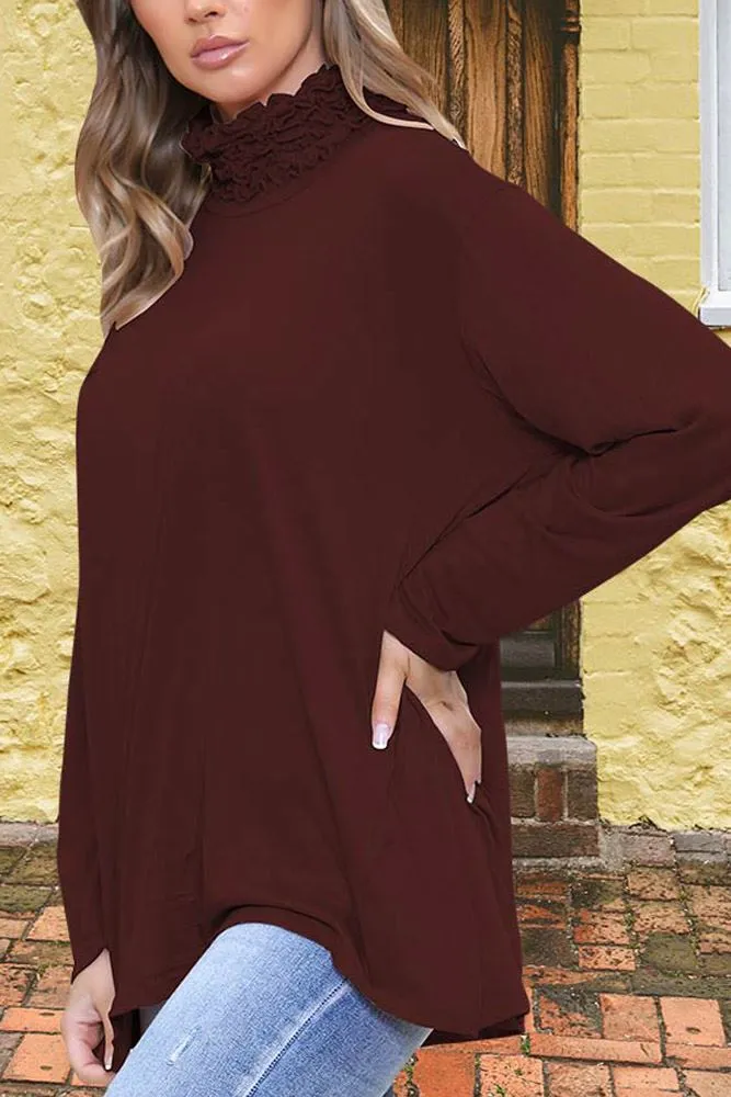 Frilly Ruched High-Neck Top