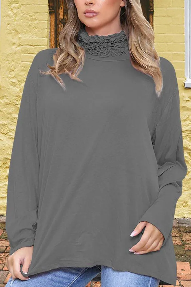 Frilly Ruched High-Neck Top
