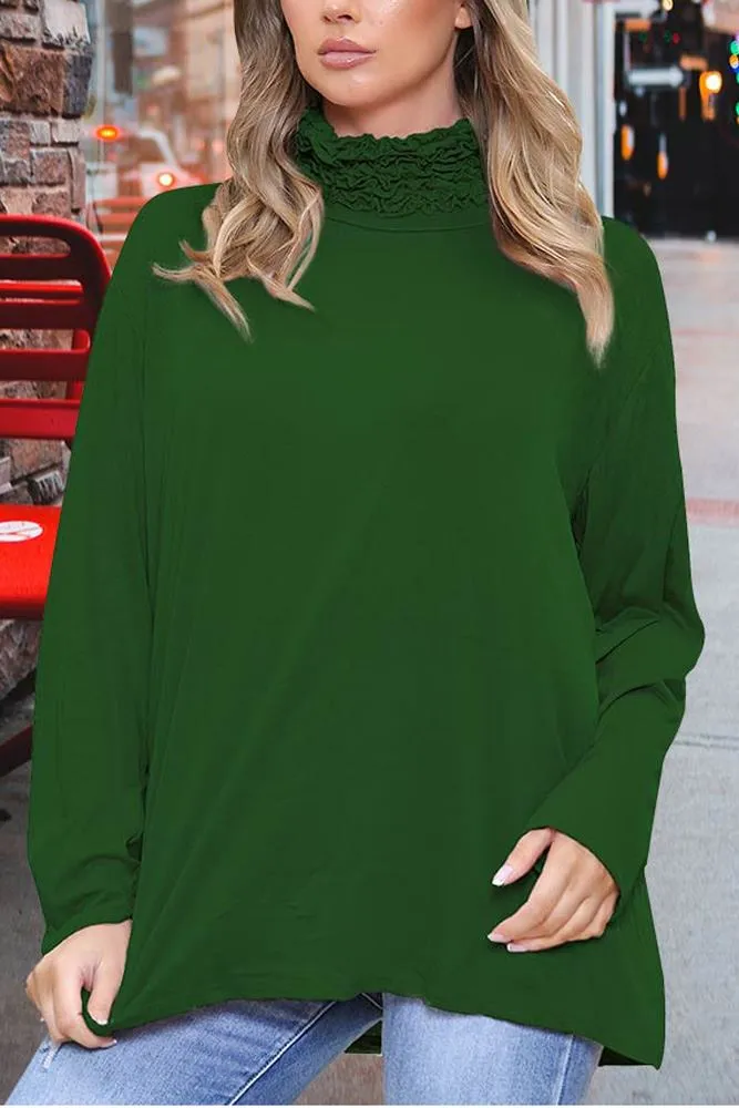 Frilly Ruched High-Neck Top
