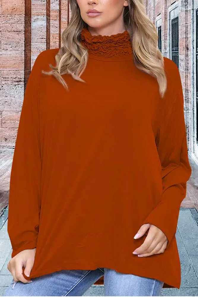 Frilly Ruched High-Neck Top
