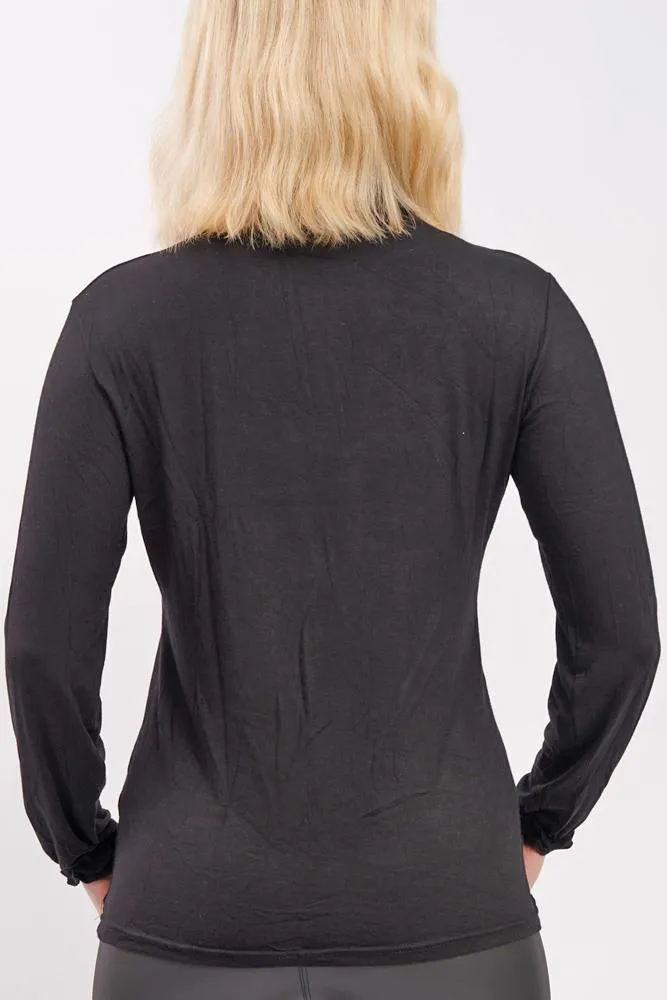 Frilly Ruched High-Neck Top