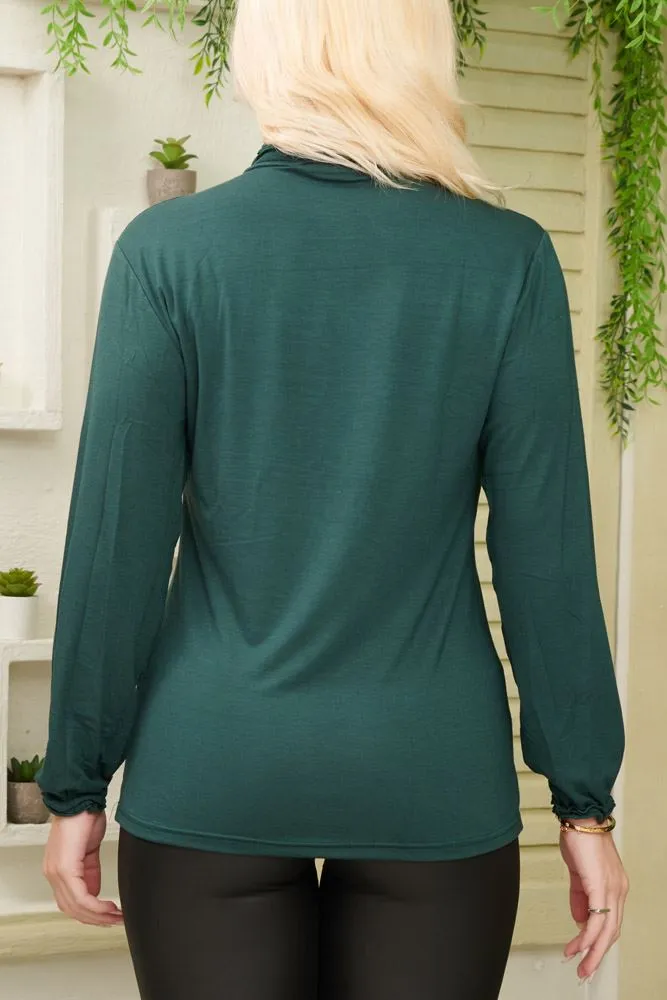 Frilly Ruched High-Neck Top