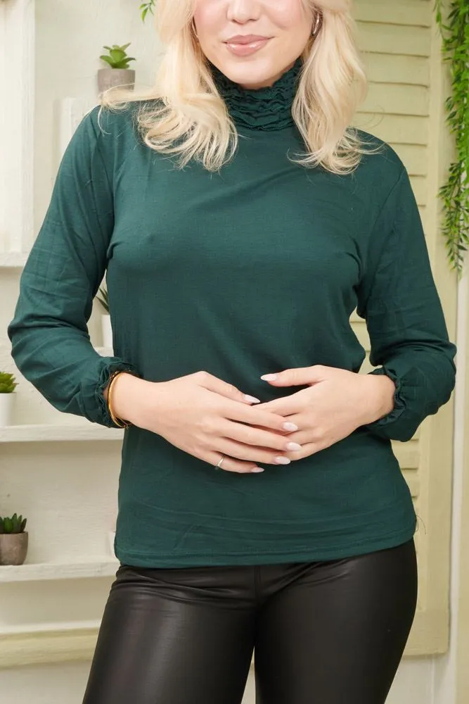 Frilly Ruched High-Neck Top