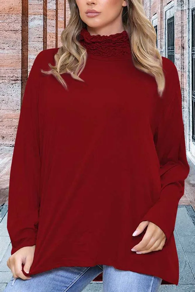 Frilly Ruched High-Neck Top