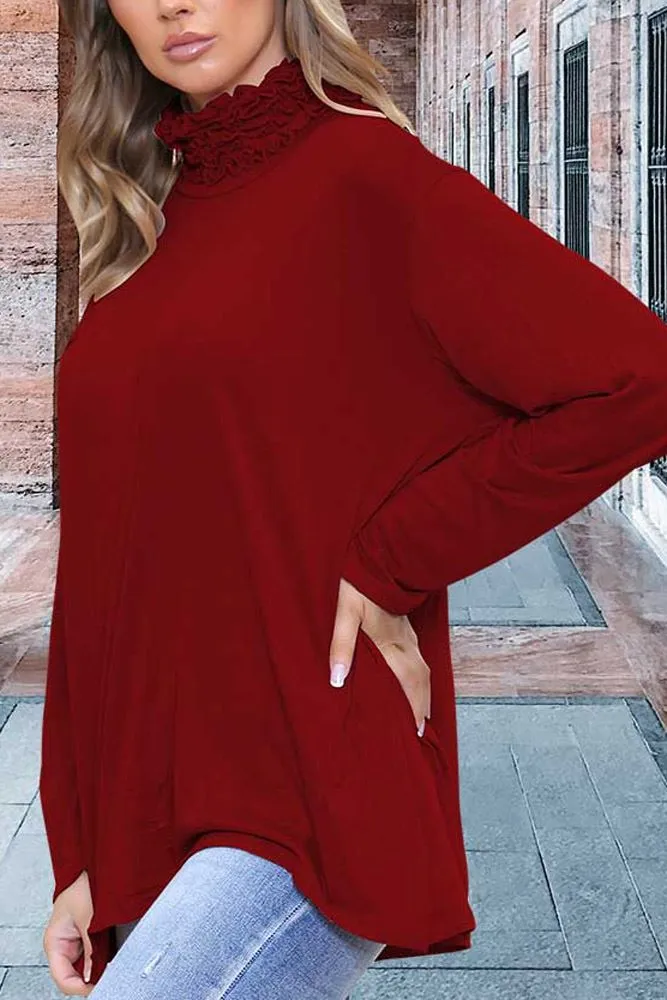 Frilly Ruched High-Neck Top