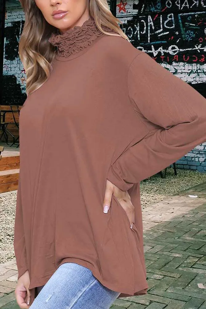Frilly Ruched High-Neck Top