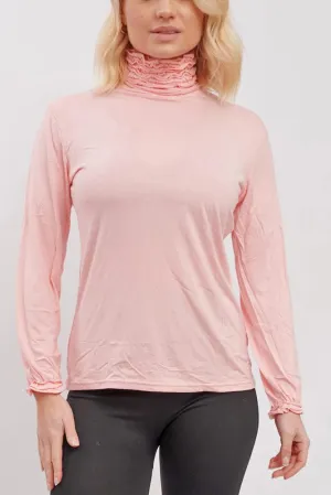 Frilly Ruched High-Neck Top