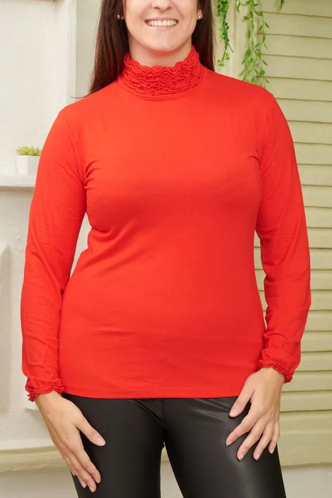 Frilly Ruched High-Neck Top
