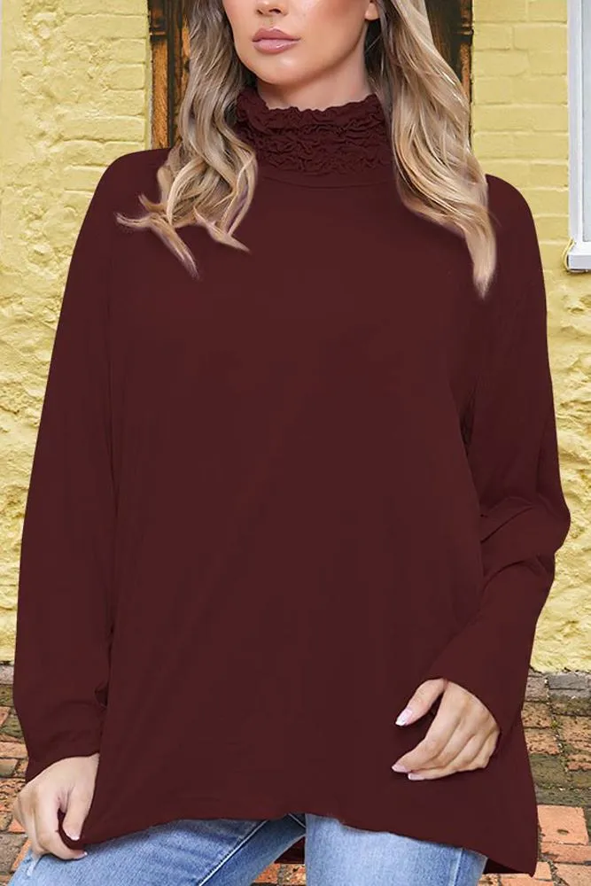 Frilly Ruched High-Neck Top