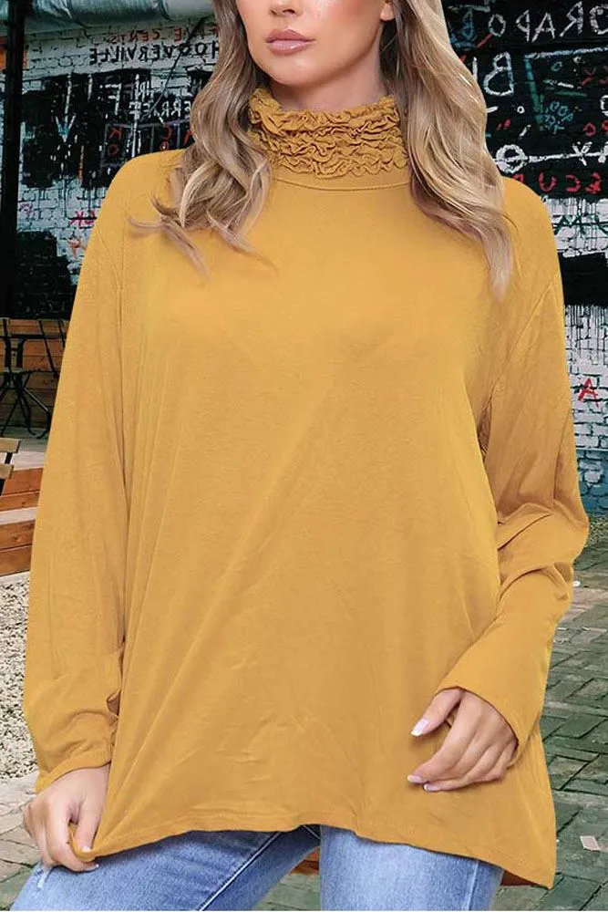 Frilly Ruched High-Neck Top