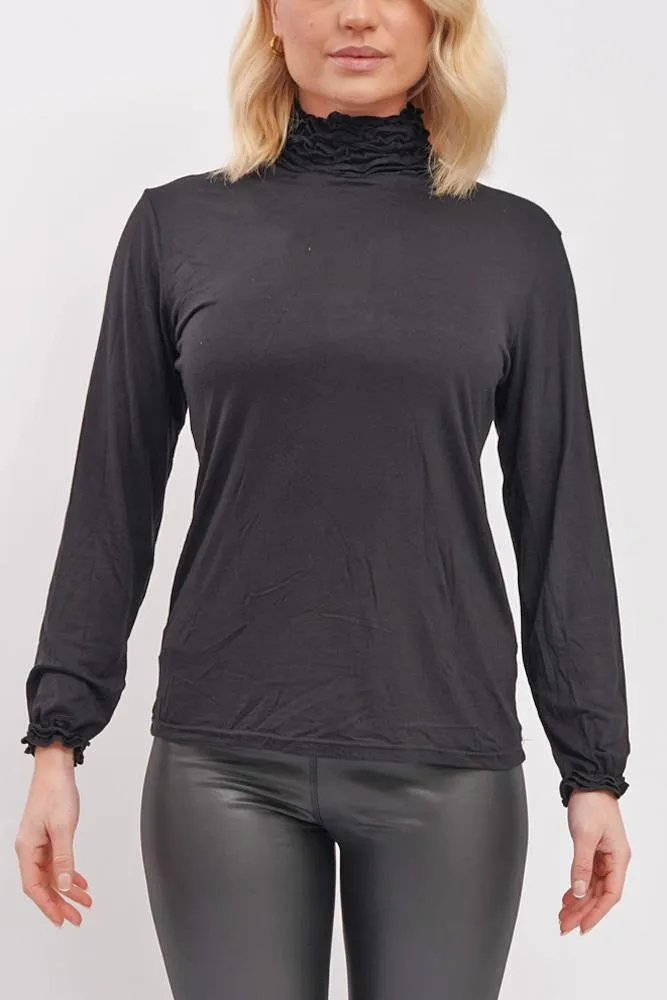 Frilly Ruched High-Neck Top