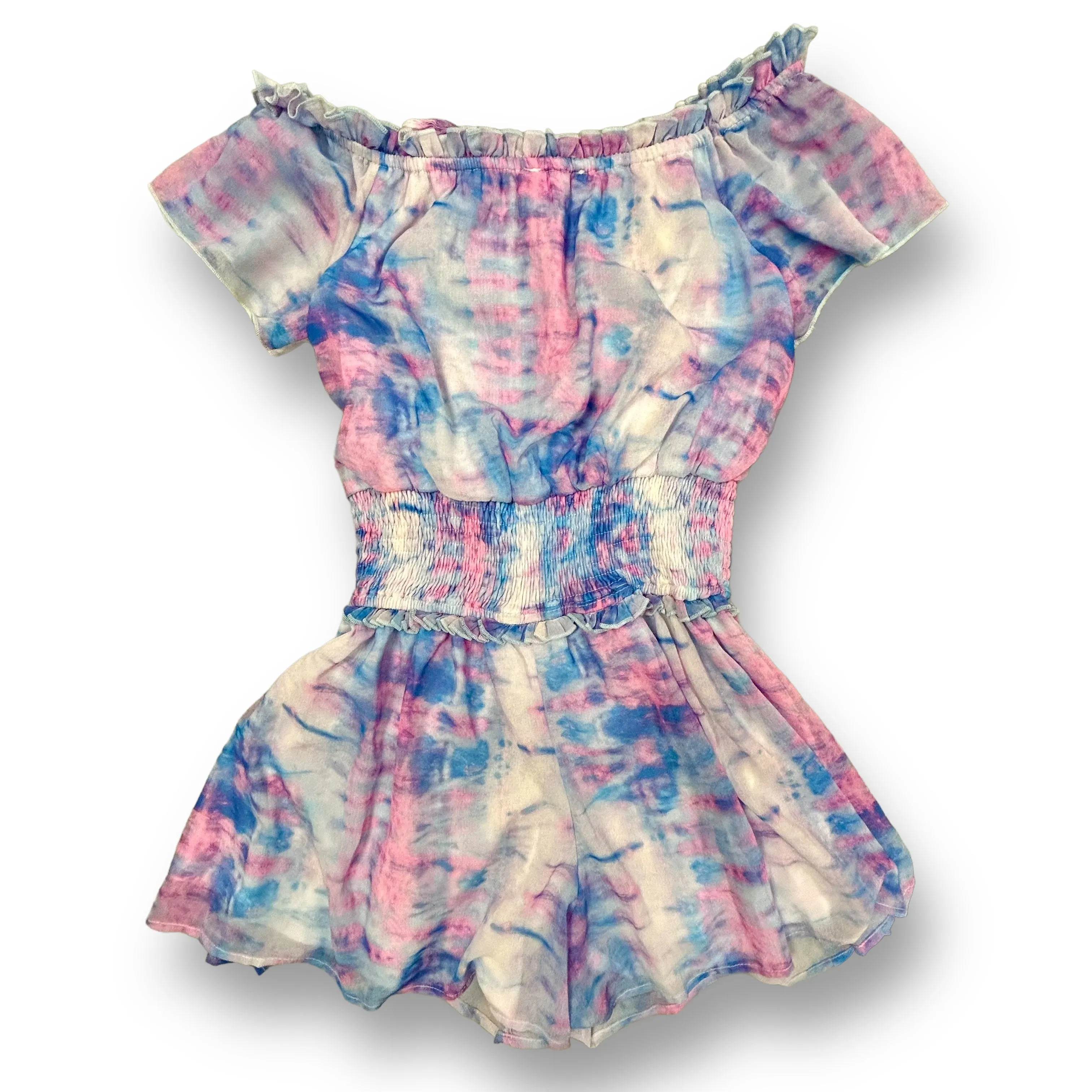 Girls Truly Me Size 12 Pink & Blue Tie Dye Polyester Romper