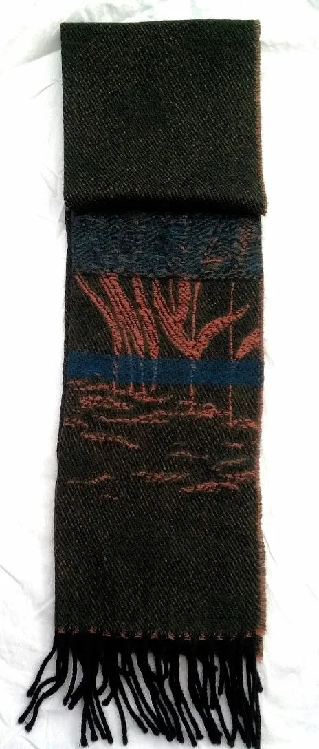 Green 'Duck in Marsh' Theme-100% Wool French Fashion Scarf