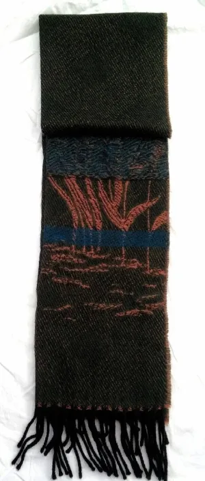 Green 'Duck in Marsh' Theme-100% Wool French Fashion Scarf