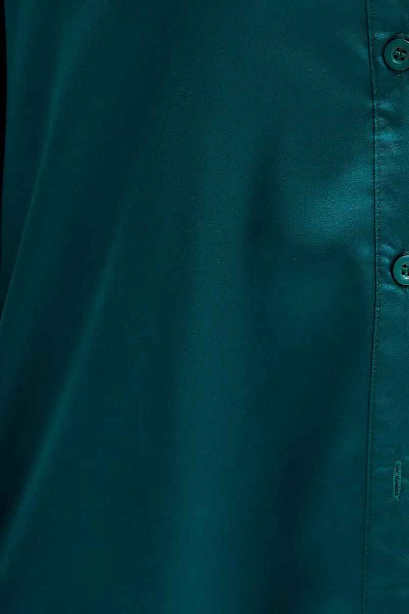 Green Shirt Long Sleeve Collared Neck Satin