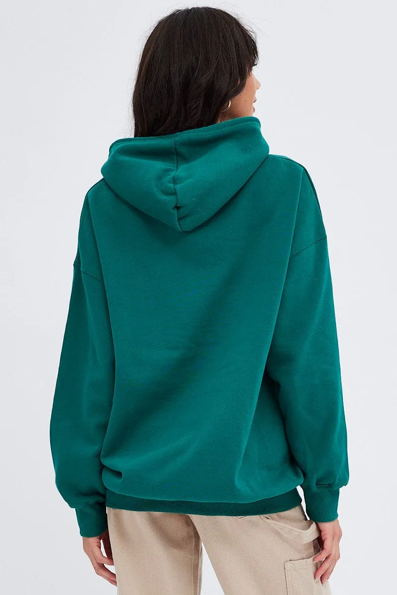 Green Sweater Round Neck San Francisco Embroidery