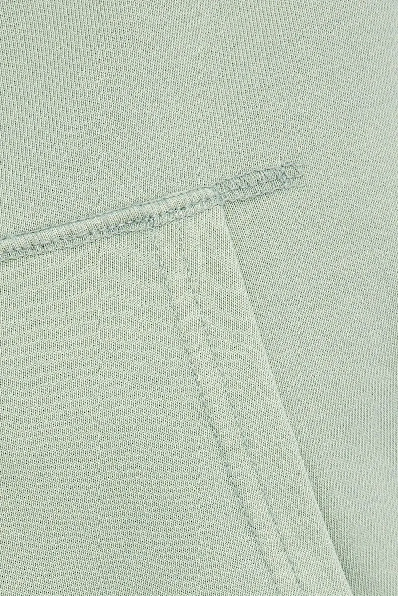 Green Zip Hoodie Long Sleeve Crop