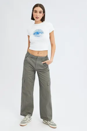 Grey Cargo Pants Mid Rise