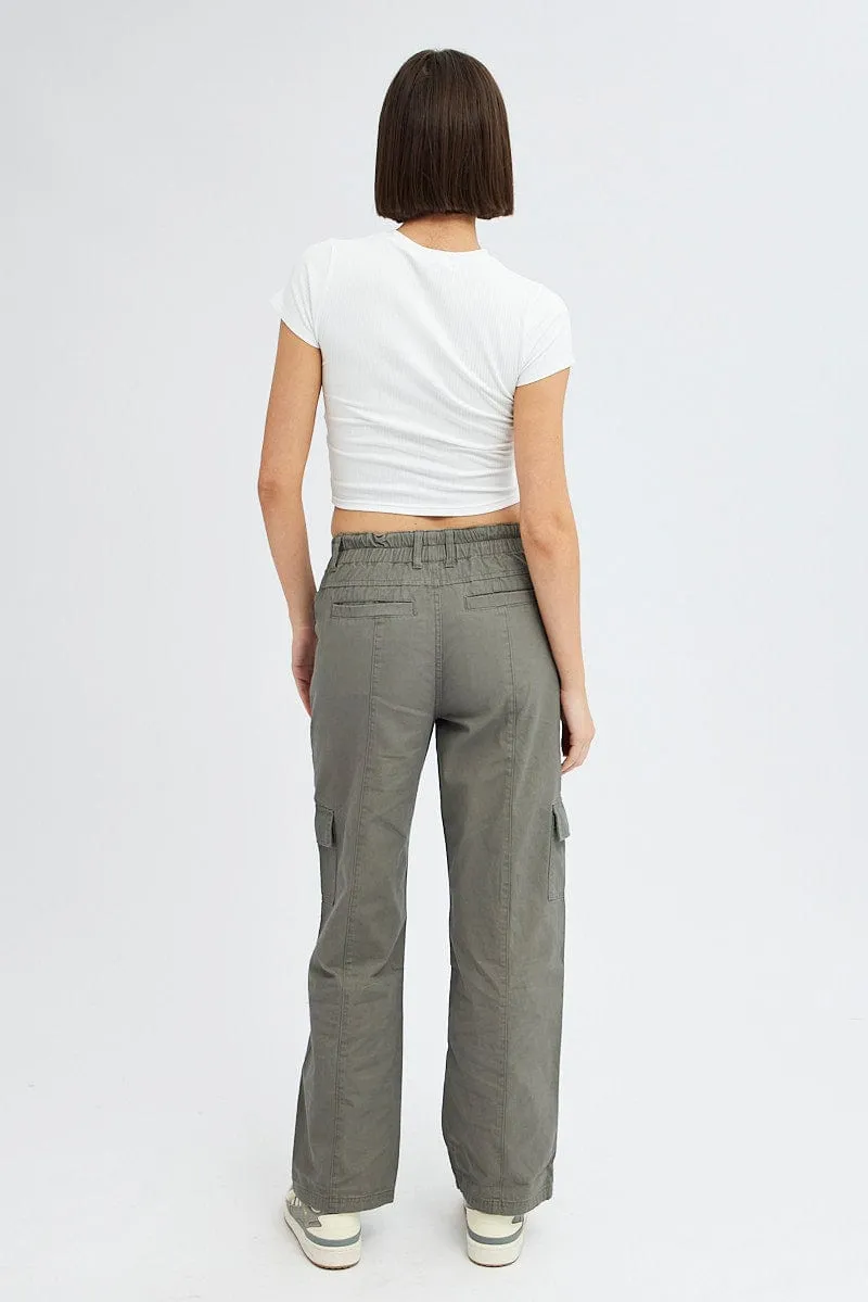 Grey Cargo Pants Mid Rise