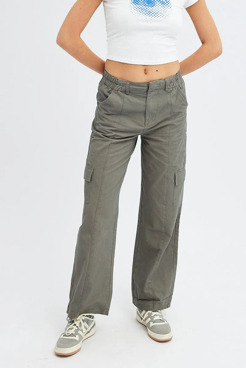 Grey Cargo Pants Mid Rise