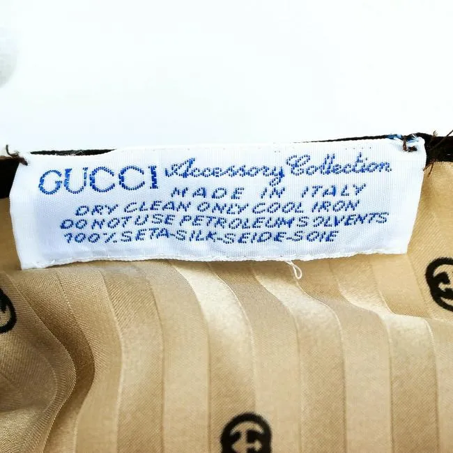 Gucci Brown Ivory Logo Equestrian Print Silk Jacquard Scarf