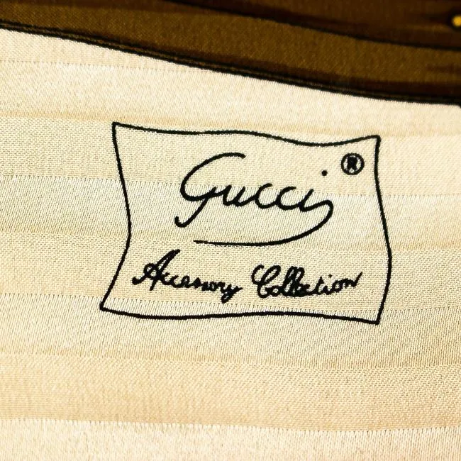 Gucci Brown Ivory Logo Equestrian Print Silk Jacquard Scarf