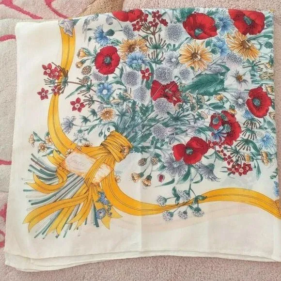 Gucci Colorful Floral Bouquet XL Silk Scarf