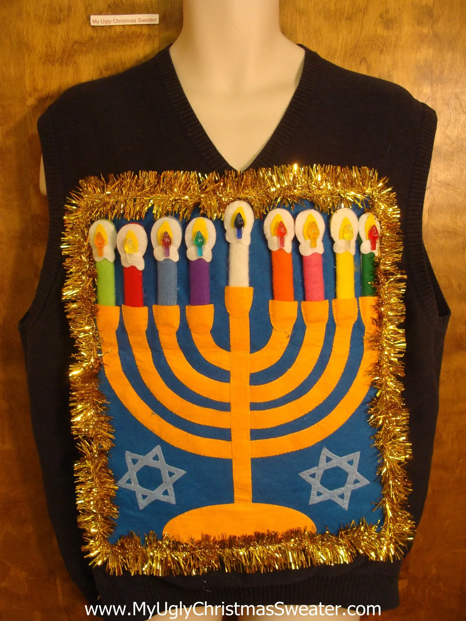 Hanukkah Sweater Vest with Golden Garland