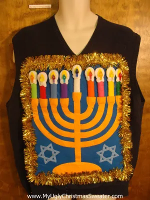 Hanukkah Sweater Vest with Golden Garland