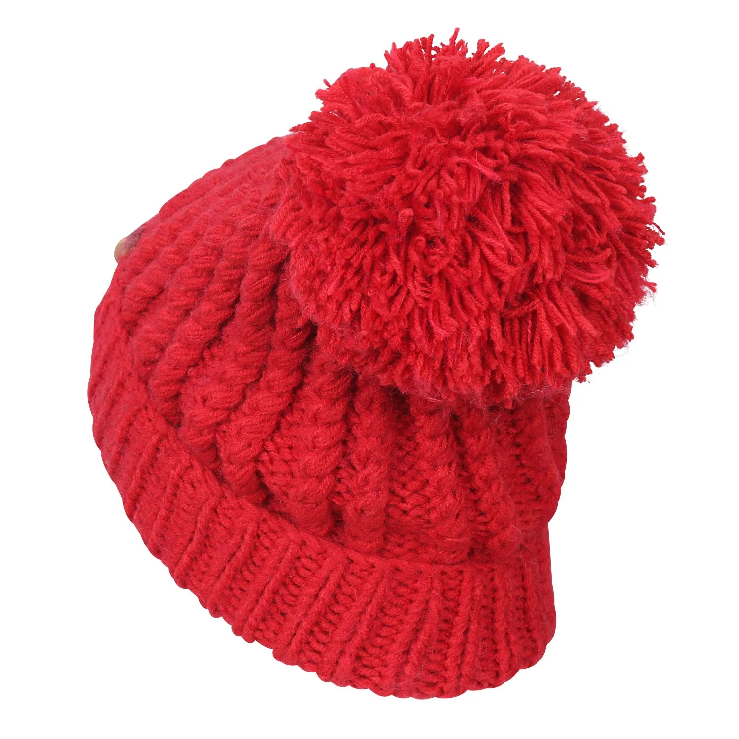 ililily Solid Color Fold Over Pompom Beanie NY Winter Ribbed Knit Slouchy Hat