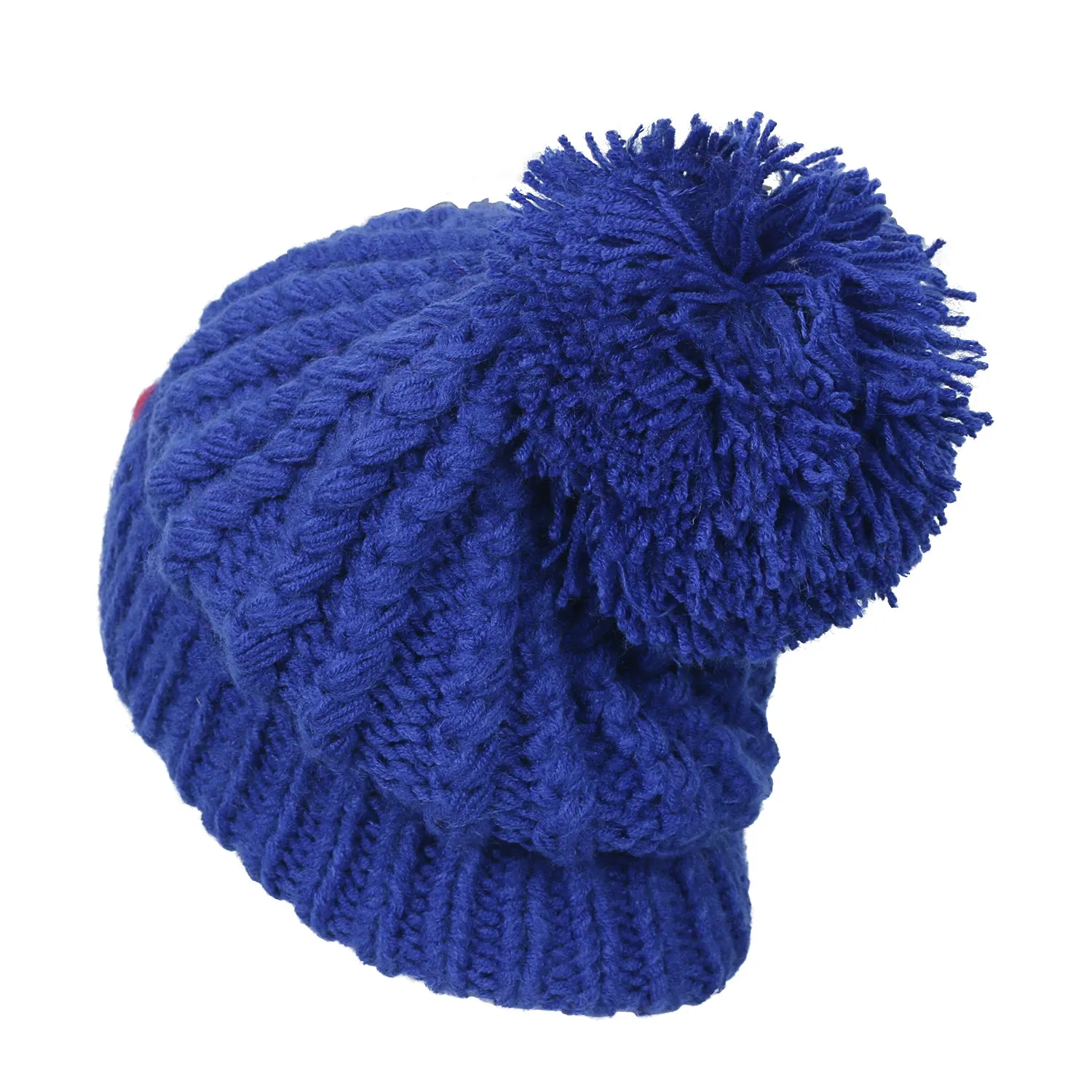 ililily Solid Color Fold Over Pompom Beanie NY Winter Ribbed Knit Slouchy Hat