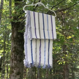 Ivory With Bright Blue Stripes Cotton Scarf